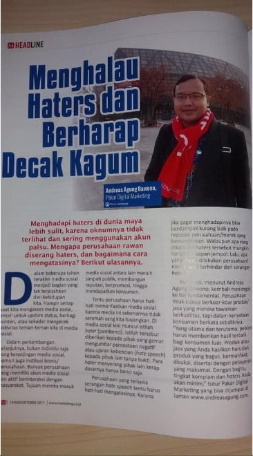 Pakar Digital Marketing Andreas Agung Narasumber di Majalah MARKETING