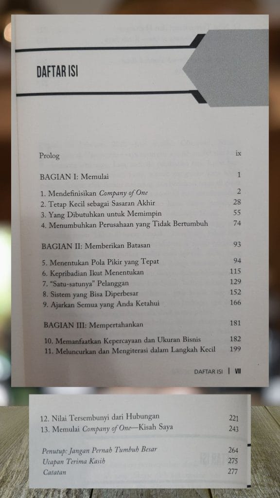 Daftar Isi Buku "Company of One" karya Paul Jarvis