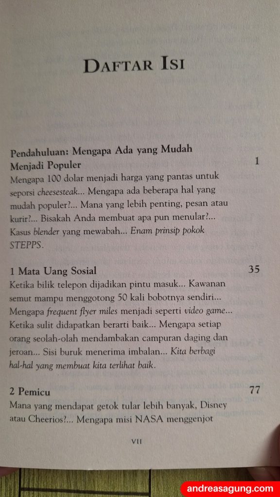 Daftar Isi Buku Contagious Karya Jonah Berger