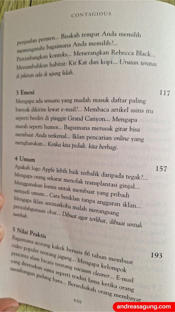 Daftar Isi Buku Contagious Karya Jonah Berger
