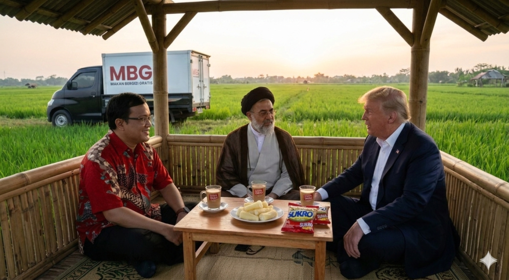 Prompt AI, Mediasi Perang AS-Iran dengan MBG di Gubuk Tengah Sawah