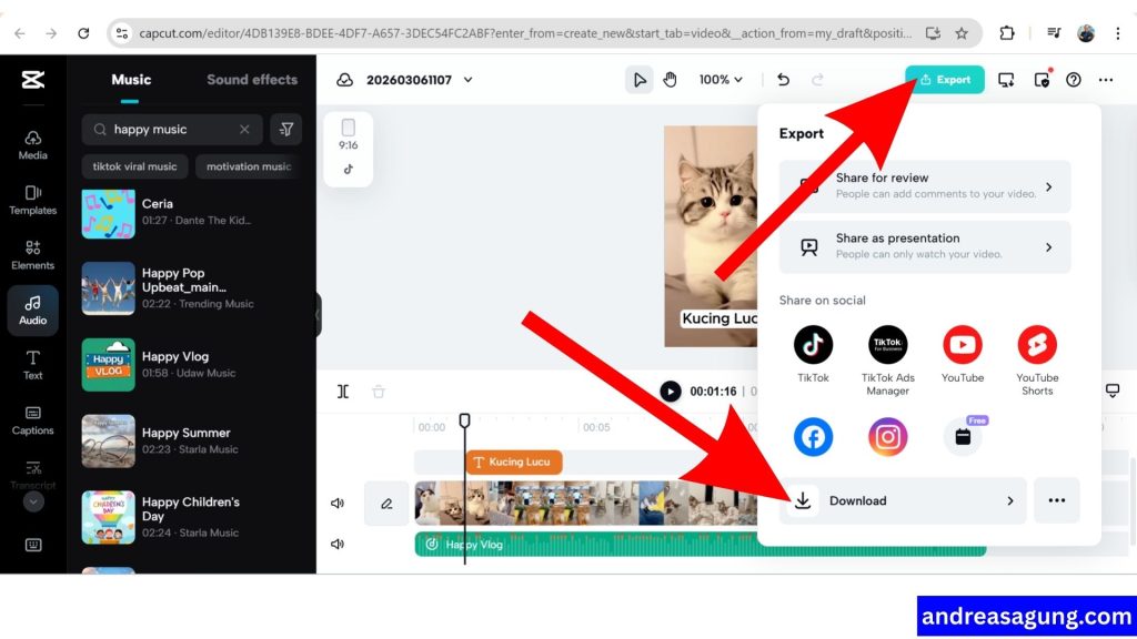 Cara merender memproduksi video di CapCut